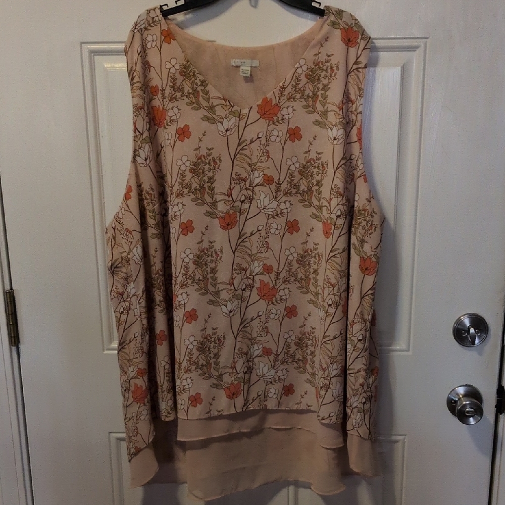 Cato Floral Sleeveless Blouse - Peach and Orange